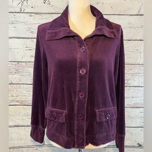 PAPPAGALLO Cardigan Velour Button Front Purple-Medium